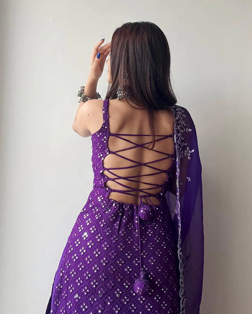 Party Wear Sharara Suit In Purple Color With Heavy Embroidery Work